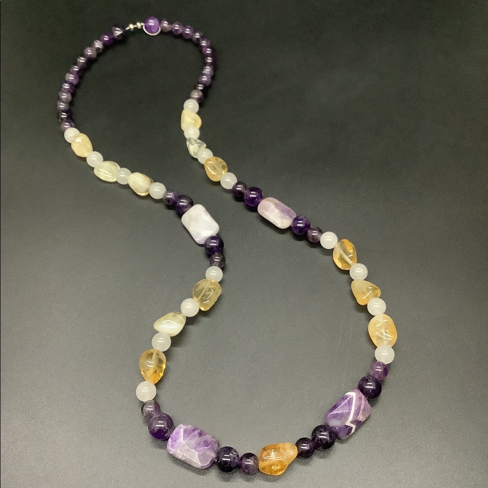💥 Amethyst & Citrine Handmade Bead Boho Necklace - Picture 8 of 11